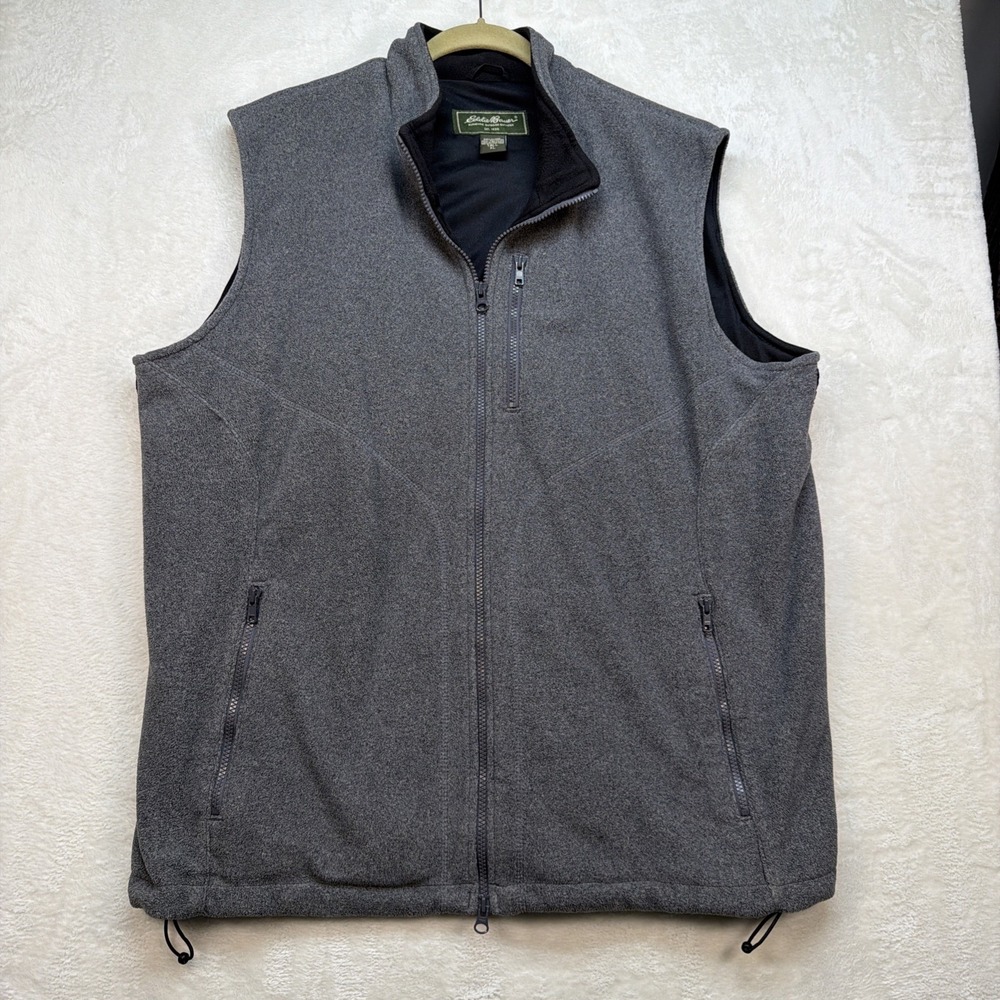 Eddie Bauer Windcutter Vest‎ Mens XL Tall Charcoal Full Zip Fleece Lined Outdoor